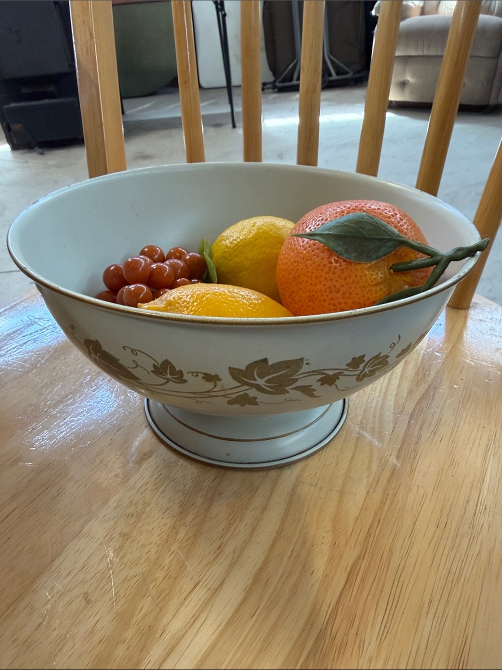 Vintage Gold Floral Pedestal Bowl - Cream White